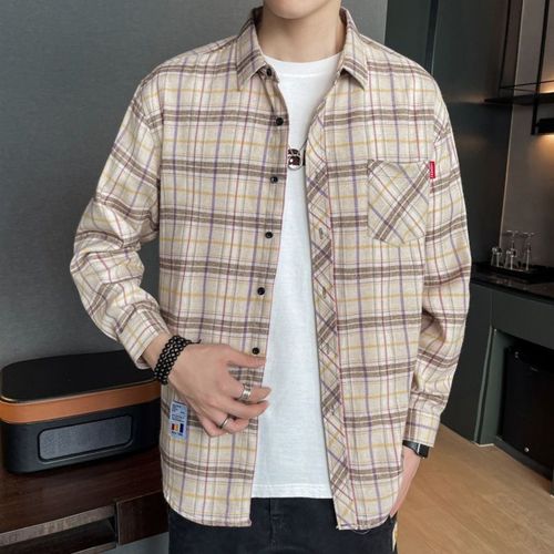 Automne Nouveau Plaid A Manches Longues Chemise Hommes Style Lâche Décontracté Mince Et Épais En Option Chemise Hommes Tout Match Manteau Hommes