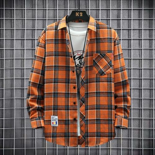 Automne Nouveau Plaid A Manches Longues Chemise Hommes Style Lâche Décontracté Mince Et Épais En Option Chemise Hommes Tout Match Manteau Hommes