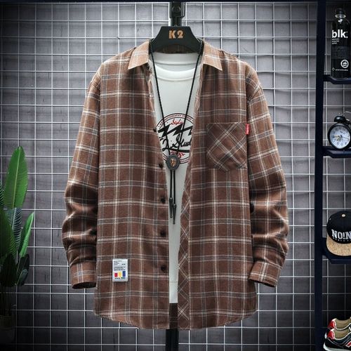 Automne Nouveau Plaid A Manches Longues Chemise Hommes Style Lâche Décontracté Mince Et Épais En Option Chemise Hommes Tout Match Manteau Hommes