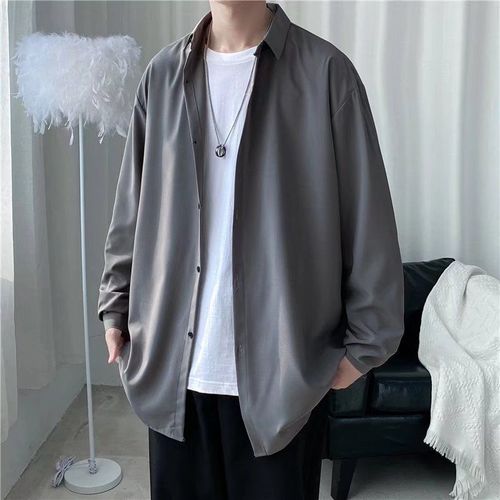 Chemise A Manches Longues De Couleur Unie Hommes Printemps Et Été Nouveau Style Style Coréen A La Mode Veste Décontractée Vetements De Doublure Tout Match