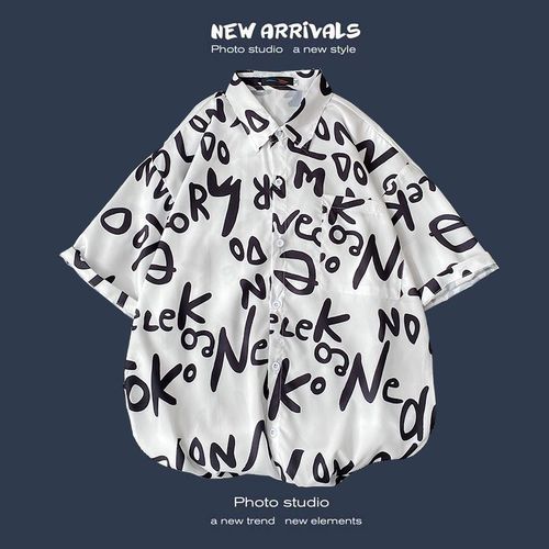 Été Nouvelle Version Coréenne De Ins Style Rétro Floral Mince Couple Chemise Haut Ample A Manches Courtes Chemise Hommes Marée