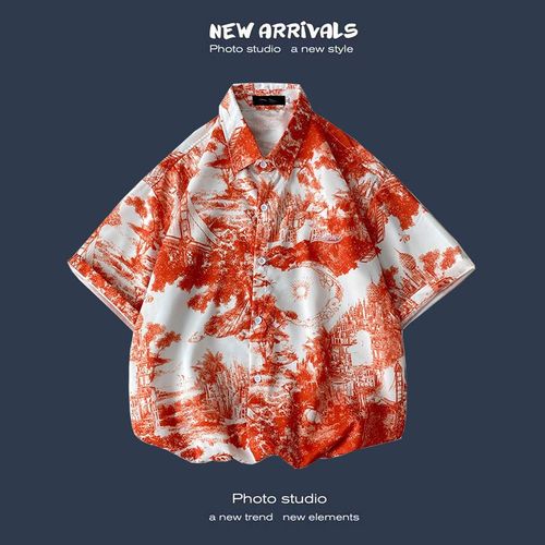 Été Nouvelle Version Coréenne De Ins Style Rétro Floral Mince Couple Chemise Haut Ample A Manches Courtes Chemise Hommes Marée