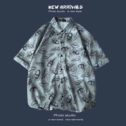 Été Nouvelle Version Coréenne De Ins Style Rétro Floral Mince Couple Chemise Haut Ample A Manches Courtes Chemise Hommes Marée