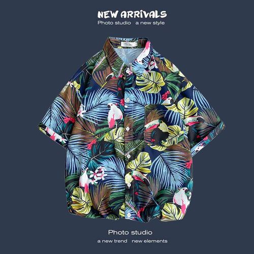 Été Nouvelle Version Coréenne De Ins Style Rétro Floral Mince Couple Chemise Haut Ample A Manches Courtes Chemise Hommes Marée