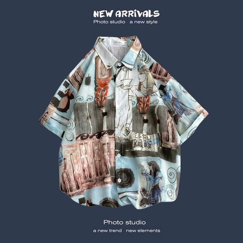 Été Nouvelle Version Coréenne De Ins Style Rétro Floral Mince Couple Chemise Haut Ample A Manches Courtes Chemise Hommes Marée