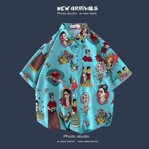Été Nouvelle Version Coréenne De Ins Style Rétro Floral Mince Couple Chemise Haut Ample A Manches Courtes Chemise Hommes Marée