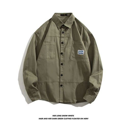 Nouvel An Américain Rétro Outillage Chemise Hommes Ami Kaki Grande Taille Ample Chemise A Manches Longues Manteau D'automne