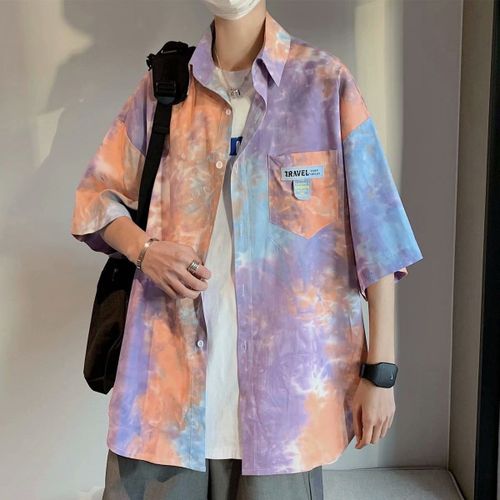 Tres Fée Chemise Hommes A Manches Courtes Été Ruffian Beau Tie-Dye Veste Ins Style Japonais Haut De Gamme Marque Tendance Chemise