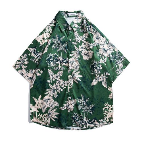 Vitage Rétro Paresseux Vent Peinture A L'huile Entierement Imprimé Chemise A Manches Courtes Hommes Et Femmes Plage Fete Lâche Niche Ruffian Belle Chemise