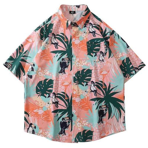 Vitage Rétro Paresseux Vent Peinture A L'huile Entierement Imprimé Chemise A Manches Courtes Hommes Et Femmes Plage Fete Lâche Niche Ruffian Belle Chemise