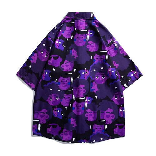 Vitage Rétro Paresseux Vent Peinture A L'huile Entierement Imprimé Chemise A Manches Courtes Hommes Et Femmes Plage Fete Lâche Niche Ruffian Belle Chemise