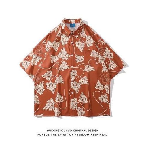 Vitage Rétro Paresseux Vent Peinture A L'huile Entierement Imprimé Chemise A Manches Courtes Hommes Et Femmes Plage Fete Lâche Niche Ruffian Belle Chemise