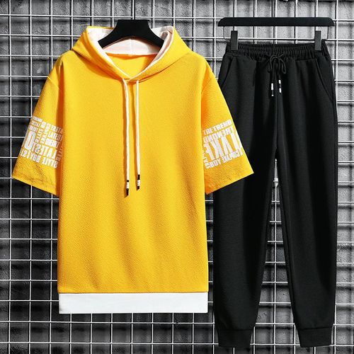 Été Nouveaux Hommes A Capuche A Manches Courtes Vetements A La Mode Ensemble De Vetements Pour Hommes Avec Costume De Sport Décontracté A Manches Courtes
