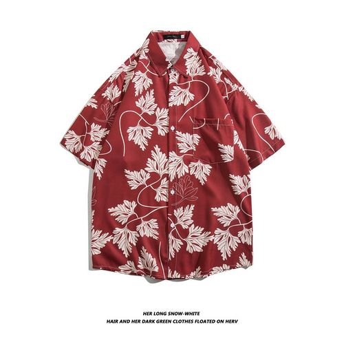 Tide Marque Niche Ins Chemise A Manches Courtes Homme Bf Été Décontracté Plage Imprimé Chemise Rue Ample Demi-Manches Haut