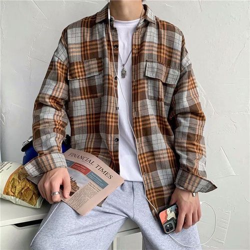 Style Ins Chemise A Carreaux A Manches Longues Hommes Version Coréenne A La Mode Belle Veste De Chemise Rétro Japonaise Décontractée