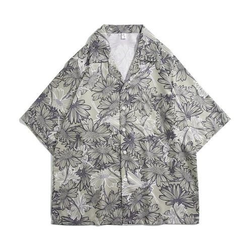 Nouveau Col Cubain Chemise A Fleurs Hawaiennes Hommes A Manches Courtes Été Plage Vacances Japonais Imprimé Chemise Veste