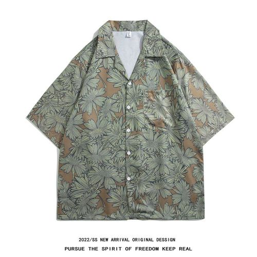 Nouveau Col Cubain Chemise A Fleurs Hawaiennes Hommes A Manches Courtes Été Plage Vacances Japonais Imprimé Chemise Veste