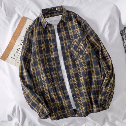 Printemps Et Automne Style Style Ins Chemise A Carreaux Hommes A Manches Longues Coréen A La Mode Pouces Mince Décontracté Tout Match Chemise Veste
