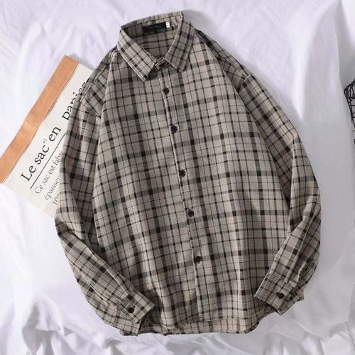 Printemps Et Automne Style Style Ins Chemise A Carreaux Hommes A Manches Longues Coréen A La Mode Pouces Mince Décontracté Tout Match Chemise Veste