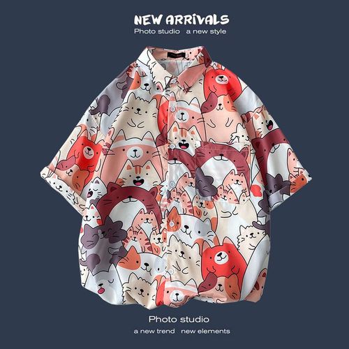 Été Nouvelle Version Coréenne De Ins Style Rétro Floral Mince Couple Chemise Haut Ample A Manches Courtes Chemise Hommes Marée