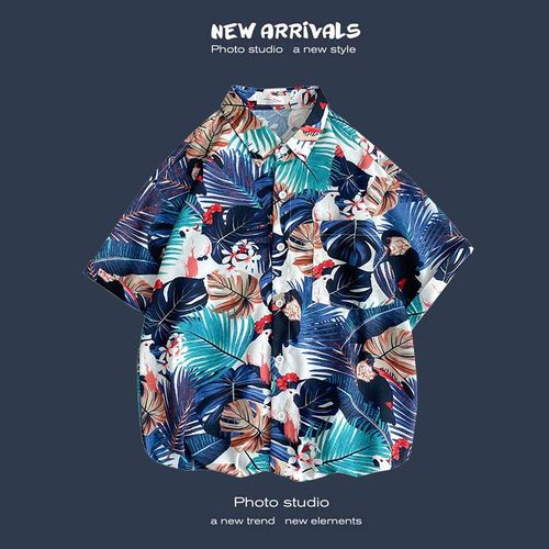 Été Nouvelle Version Coréenne De Ins Style Rétro Floral Mince Couple Chemise Haut Ample A Manches Courtes Chemise Hommes Marée