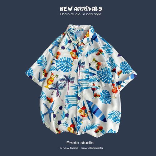 Été Nouvelle Version Coréenne De Ins Style Rétro Floral Mince Couple Chemise Haut Ample A Manches Courtes Chemise Hommes Marée