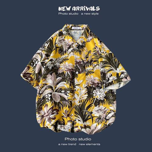 Été Nouvelle Version Coréenne De Ins Style Rétro Floral Mince Couple Chemise Haut Ample A Manches Courtes Chemise Hommes Marée