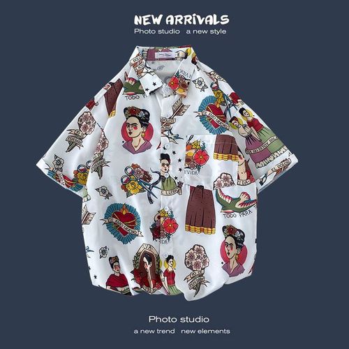 Été Nouvelle Version Coréenne De Ins Style Rétro Floral Mince Couple Chemise Haut Ample A Manches Courtes Chemise Hommes Marée
