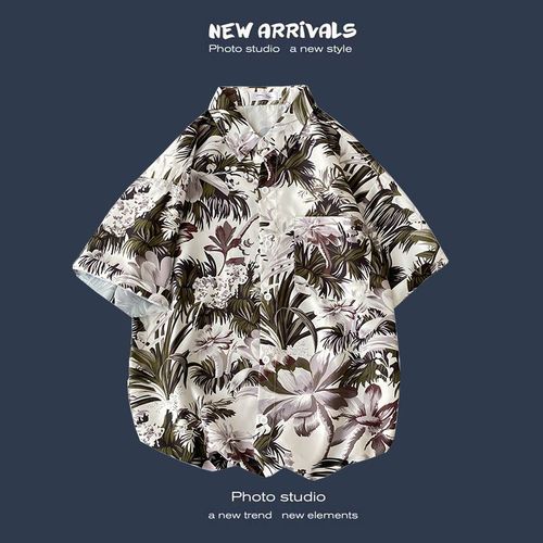 Été Nouvelle Version Coréenne De Ins Style Rétro Floral Mince Couple Chemise Haut Ample A Manches Courtes Chemise Hommes Marée
