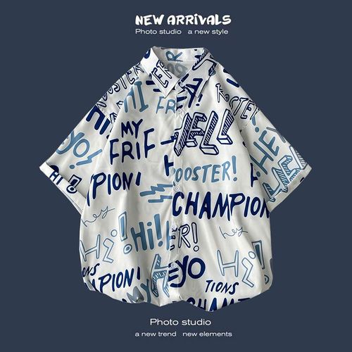 Été Nouvelle Version Coréenne De Ins Style Rétro Floral Mince Couple Chemise Haut Ample A Manches Courtes Chemise Hommes Marée
