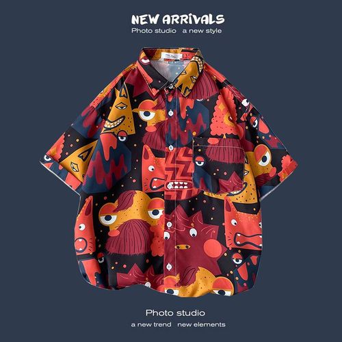 Été Nouvelle Version Coréenne De Ins Style Rétro Floral Mince Couple Chemise Haut Ample A Manches Courtes Chemise Hommes Marée
