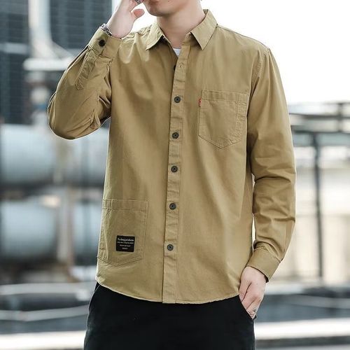 Japonais Rétro Outillage Chemise Hommes A Manches Longues Style Coréen A La Mode Lâche Poche Chemise Jeunesse All-Match Veste Décontractée Marée