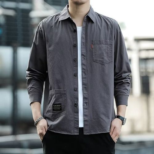 Japonais Rétro Outillage Chemise Hommes A Manches Longues Style Coréen A La Mode Lâche Poche Chemise Jeunesse All-Match Veste Décontractée Marée