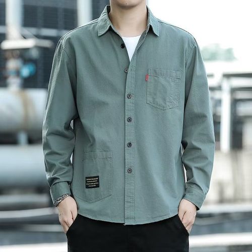 Japonais Rétro Outillage Chemise Hommes A Manches Longues Style Coréen A La Mode Lâche Poche Chemise Jeunesse All-Match Veste Décontractée Marée