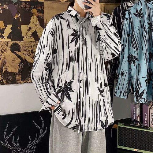 Style Rétro De Ins Automne Sentiment Chemise A Fleurs A Manches Longues Couples Masculins Et Féminins All-Match Lâche Chemise Cubaine Paresseux A La Mode