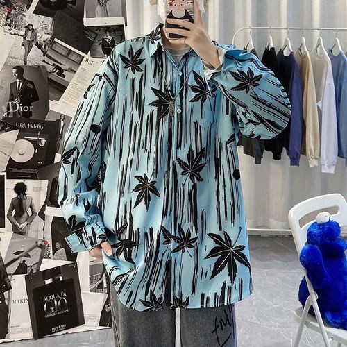 Style Rétro De Ins Automne Sentiment Chemise A Fleurs A Manches Longues Couples Masculins Et Féminins All-Match Lâche Chemise Cubaine Paresseux A La Mode