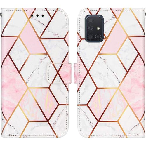 Pour Coque Samsung Galaxy A71 5g Cuir Avec Silicone Souple Etui Portefeuille Antichoc Étui À Rabat Et Folio Motif Fine Fonction Support Housse De Protection. Or Rose