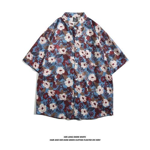 Peinture A L'huile Vintage Style Chemise Florale Rétro Mâle Hawaii Vacances Lâche Été Couple Chemise A Manches Courtes