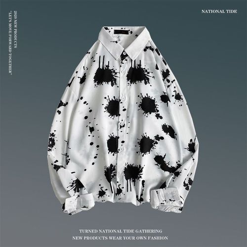 Printemps Rétro Fleur Chemise Hommes Version Coréenne De La Tendance All-Match Lâche Chemise A Manches Longues Personnalité Style Couple Tops Manteau