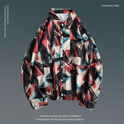 Printemps Rétro Fleur Chemise Hommes Version Coréenne De La Tendance All-Match Lâche Chemise A Manches Longues Personnalité Style Couple Tops Manteau