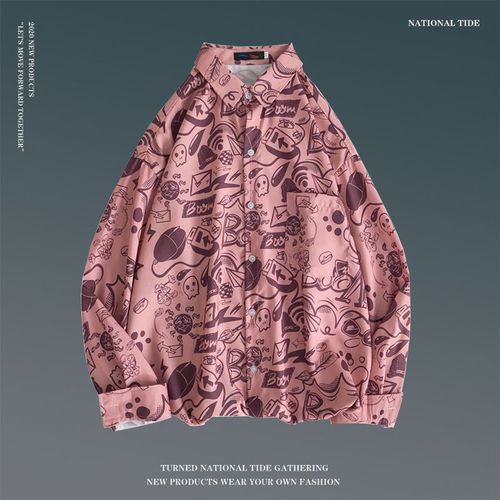 Printemps Rétro Fleur Chemise Hommes Version Coréenne De La Tendance All-Match Lâche Chemise A Manches Longues Personnalité Style Couple Tops Manteau