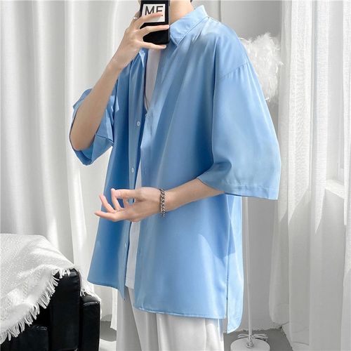 Chemise A Manches Courtes D'été Pour Hommes Style Simple Style Coréen Ample Ruffian Belle Chemise Tendance Décontractée Style College Mince Manteau