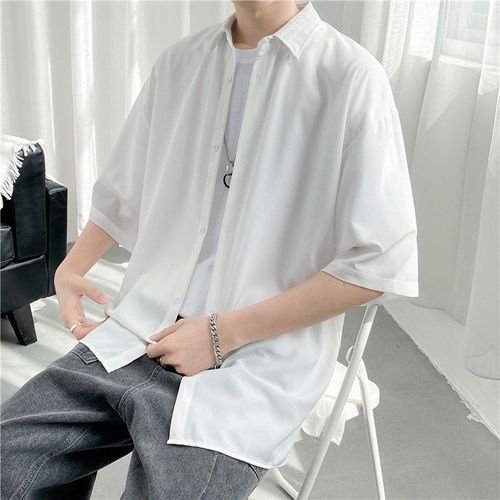 Chemise A Manches Courtes D'été Pour Hommes Style Simple Style Coréen Ample Ruffian Belle Chemise Tendance Décontractée Style College Mince Manteau