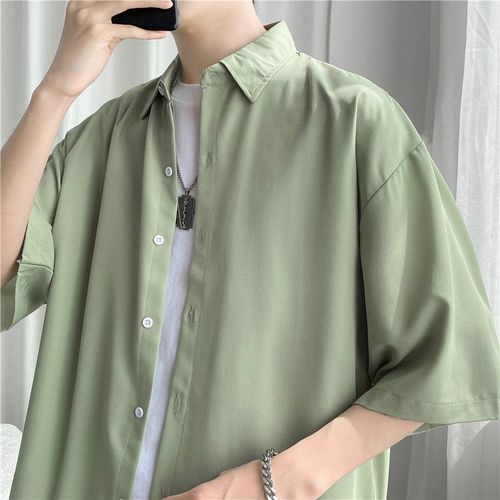Chemise A Manches Courtes D'été Pour Hommes Style Simple Style Coréen Ample Ruffian Belle Chemise Tendance Décontractée Style College Mince Manteau