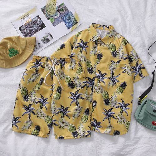 Chemise D'été A Manches Courtes Costume Hommes 2019 Nouvelle Tendance Un Ensemble De Vetements Homme Beau Costume Japonais Deux Pieces
