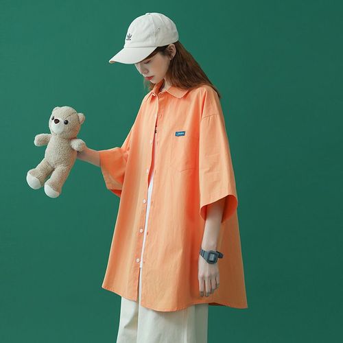 Chemise A Manches Courtes D'été Design Féminin Sens Niche Style Chemise Ample Année Nouveau Manteau Mince Décontracté De Couleur Unie