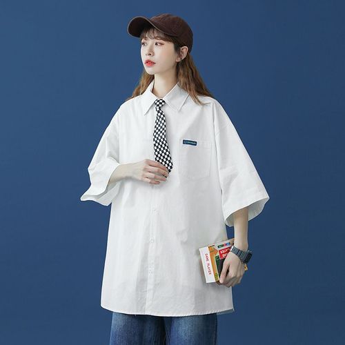Chemise A Manches Courtes D'été Design Féminin Sens Niche Style Chemise Ample Année Nouveau Manteau Mince Décontracté De Couleur Unie