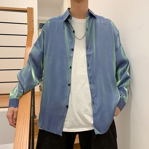Chemise De Marque A La Mode Hommes A Manches Longues A La Mode Tie-Dye Chemise Polarisée Hip-Hop Couple Brillant Manteau Glace Soie Glissant Top Vetements
