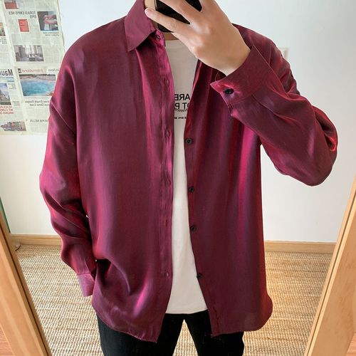Chemise De Marque A La Mode Hommes A Manches Longues A La Mode Tie-Dye Chemise Polarisée Hip-Hop Couple Brillant Manteau Glace Soie Glissant Top Vetements