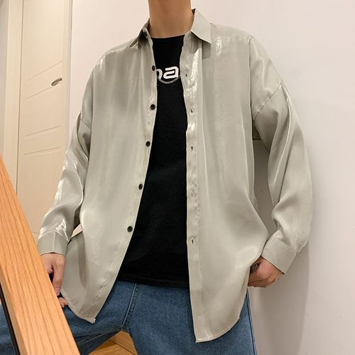 Chemise De Marque A La Mode Hommes A Manches Longues A La Mode Tie-Dye Chemise Polarisée Hip-Hop Couple Brillant Manteau Glace Soie Glissant Top Vetements